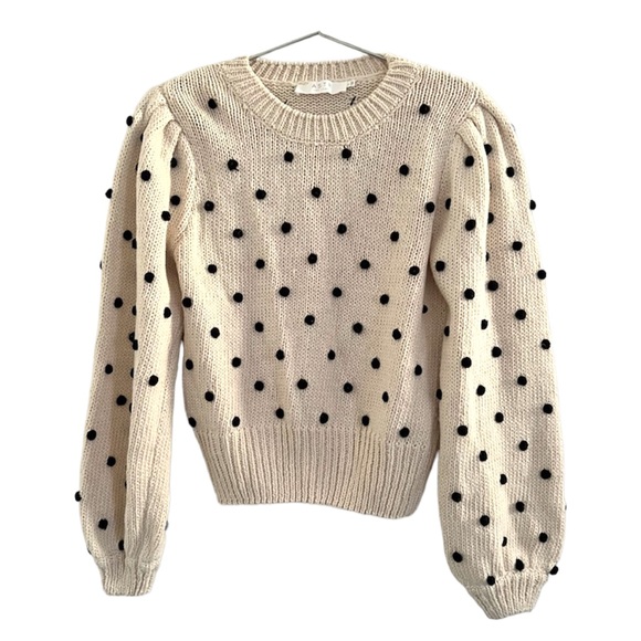 Astr Sweaters - ASTR Cream Knit Black Pom Pom Sweater Size Large